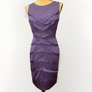 Adrianna Papell Pleated Satin Sheath Dress Evening Party Purple Size 6